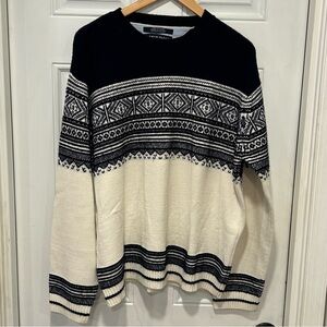 Vintage Tommy Hilfiger Womens Sweater Blue Ivory Nordic Fair Isle Preppy, XL